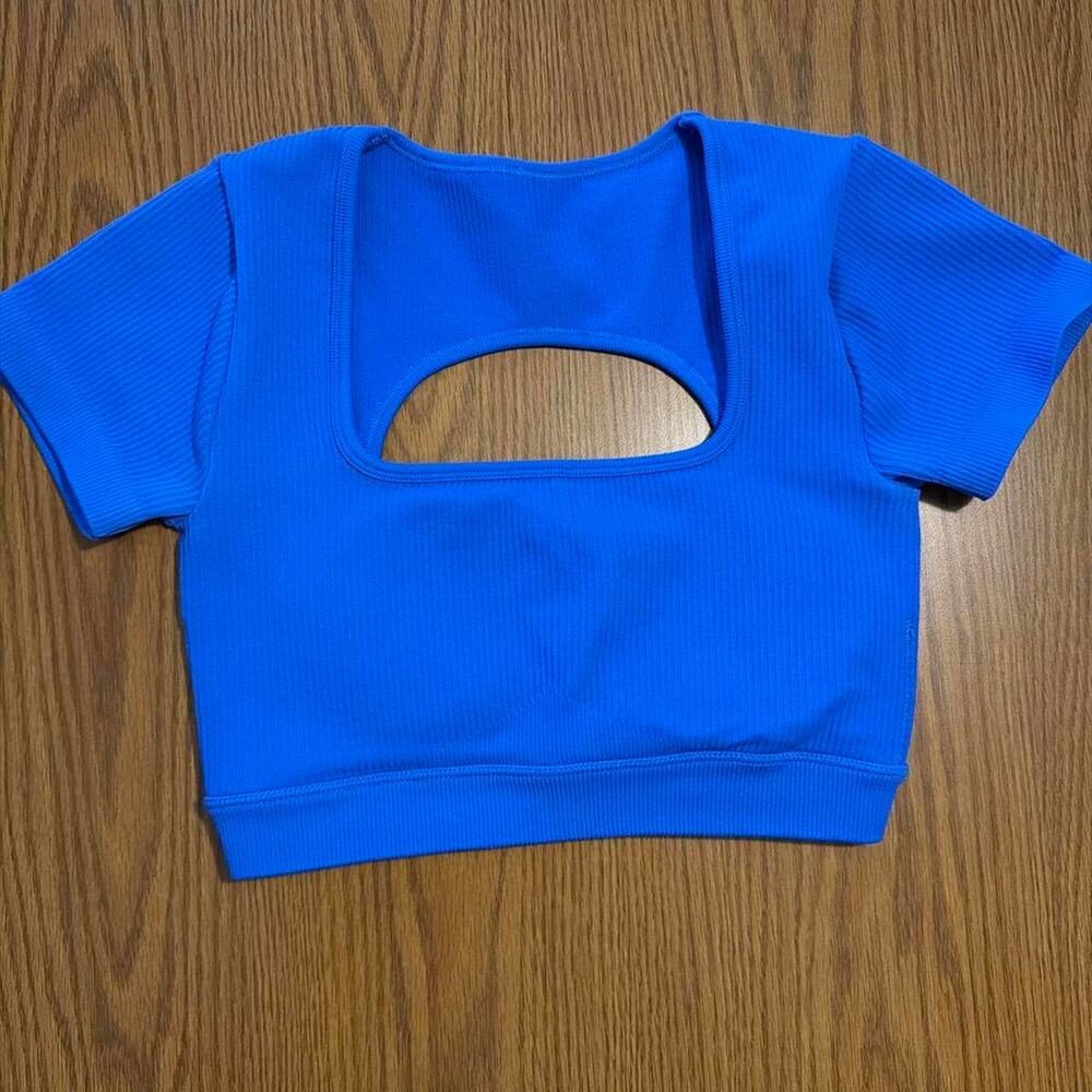 Suuksess brand seamless royal blue-ribbed-open back crop top